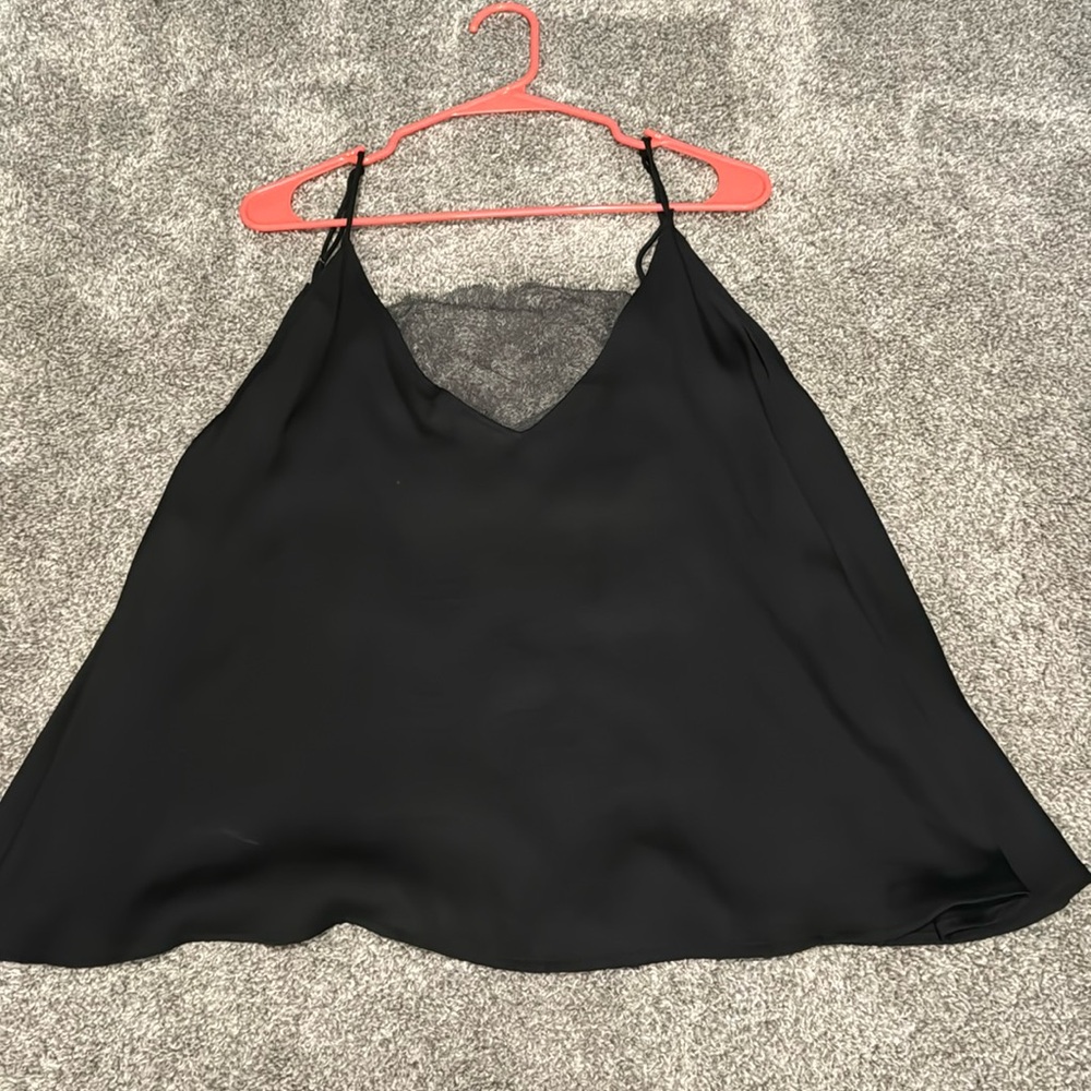 free people intimates black silky tank with gray lace insert